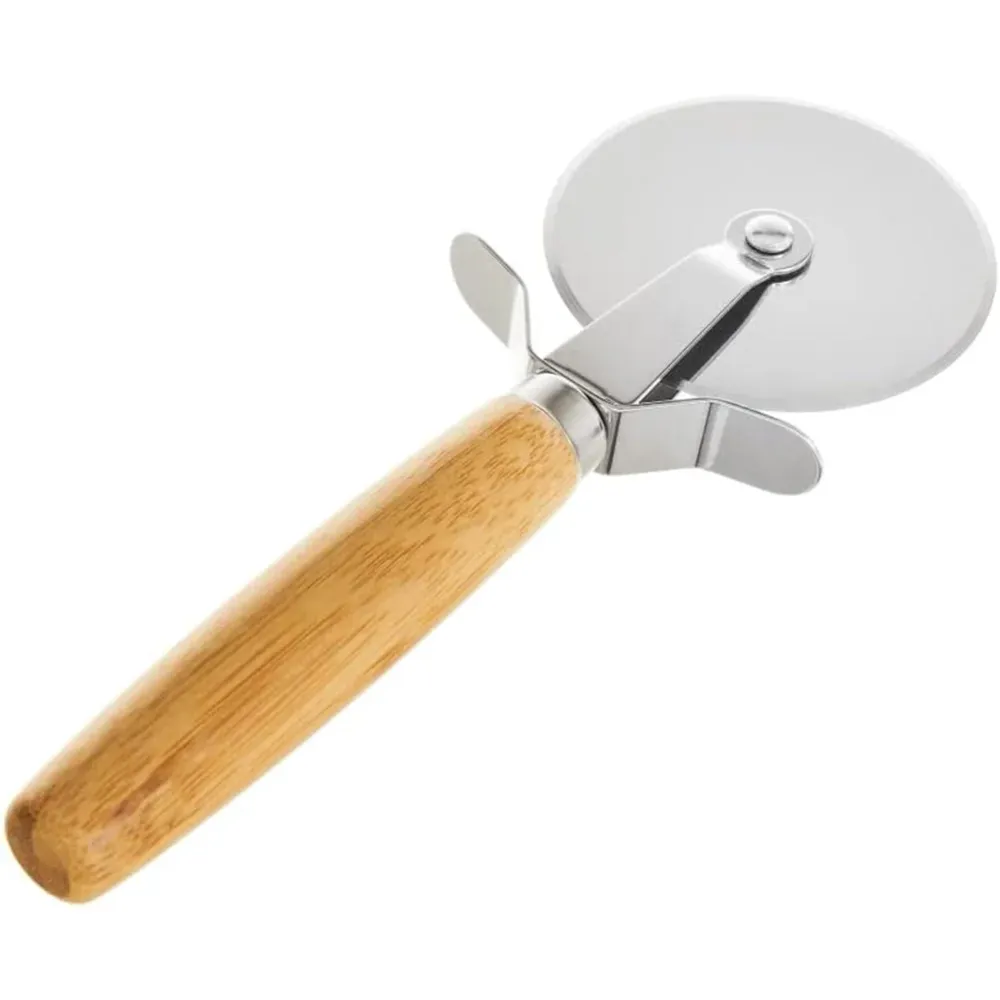 Tagliere Bambù con Guide per Taglio e Rotellina Taglia Pizza 40 x 30 cm