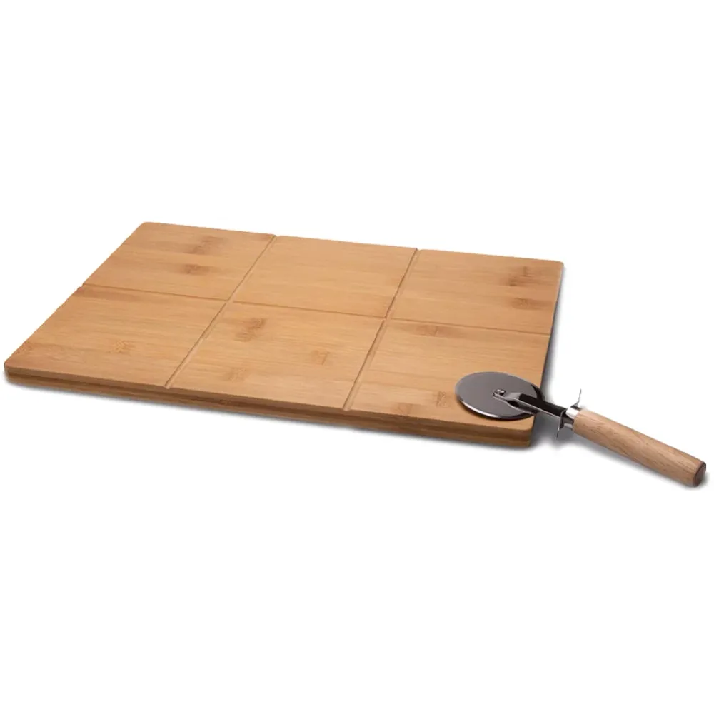 Tagliere Bambù con Guide per Taglio e Rotellina Taglia Pizza 40 x 30 cm