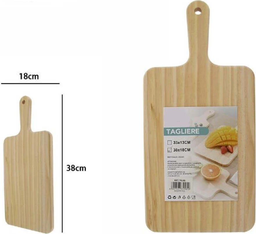 Tagliere Rettengolare Legno Affetta Pane Salumi Carne Con Manico 38x18cm 74195