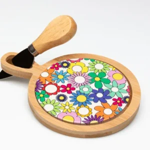 TAGLIERE ROTONDO SOTTOIN LEGNOCON PIANO CERAMICA LINEA FIORELLO (12x17cm)