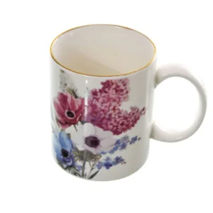 Tazza ceramica bianca floreale stile country 8x9,5 cm - Golden Hill