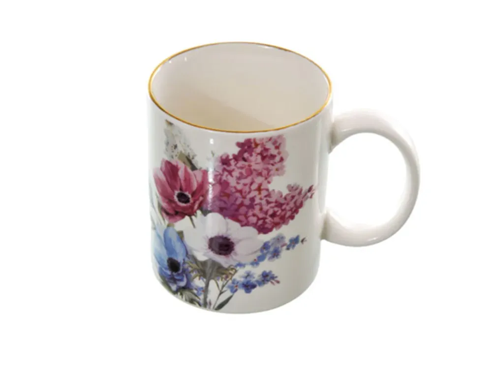 Tazza ceramica bianca floreale stile country 8x9,5 cm - Golden Hill