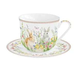 Tazza colazione con piatto porcellana colour box, 370 ml. Collezione Happy Easter di Easy Life.