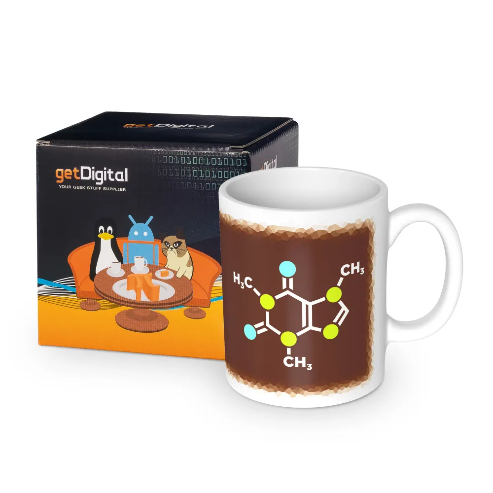 Tazza con molecola di caffeina