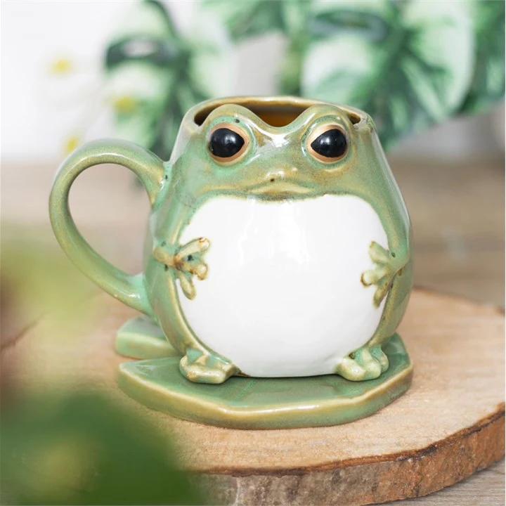 Tazza forma di rana e piattino forma di ninfea