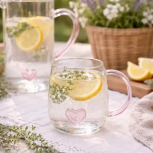 Tazza vetro borosilicato con cuore rosa 400 ml Nuvole di Stoffa