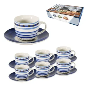 Tazzine da caffe stile mediterraneo porcellana blu 90 ml, set da 6 tazze e 6 piattini, Linea Apulia - Maison TortorÃ