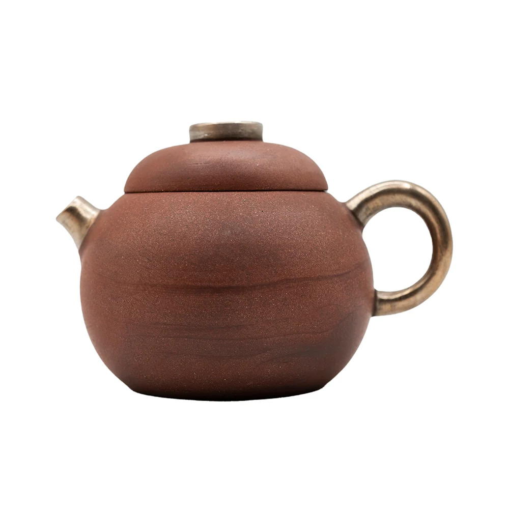 Teiera rotonda smaltata rossa con dettagli argento n. 94433, 155 ml