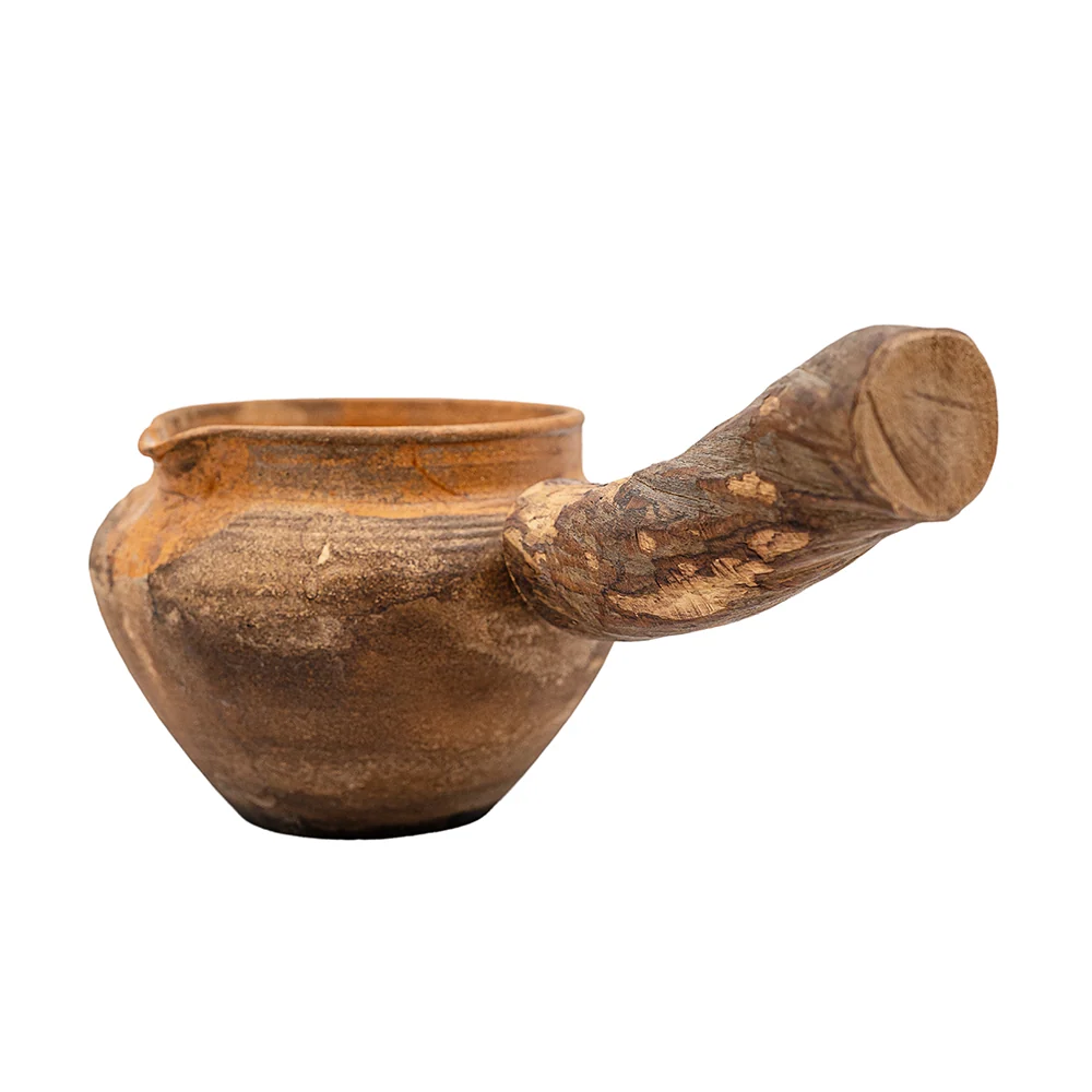 Teiera rustica terracotta con manico laterale e manico legno # 95825