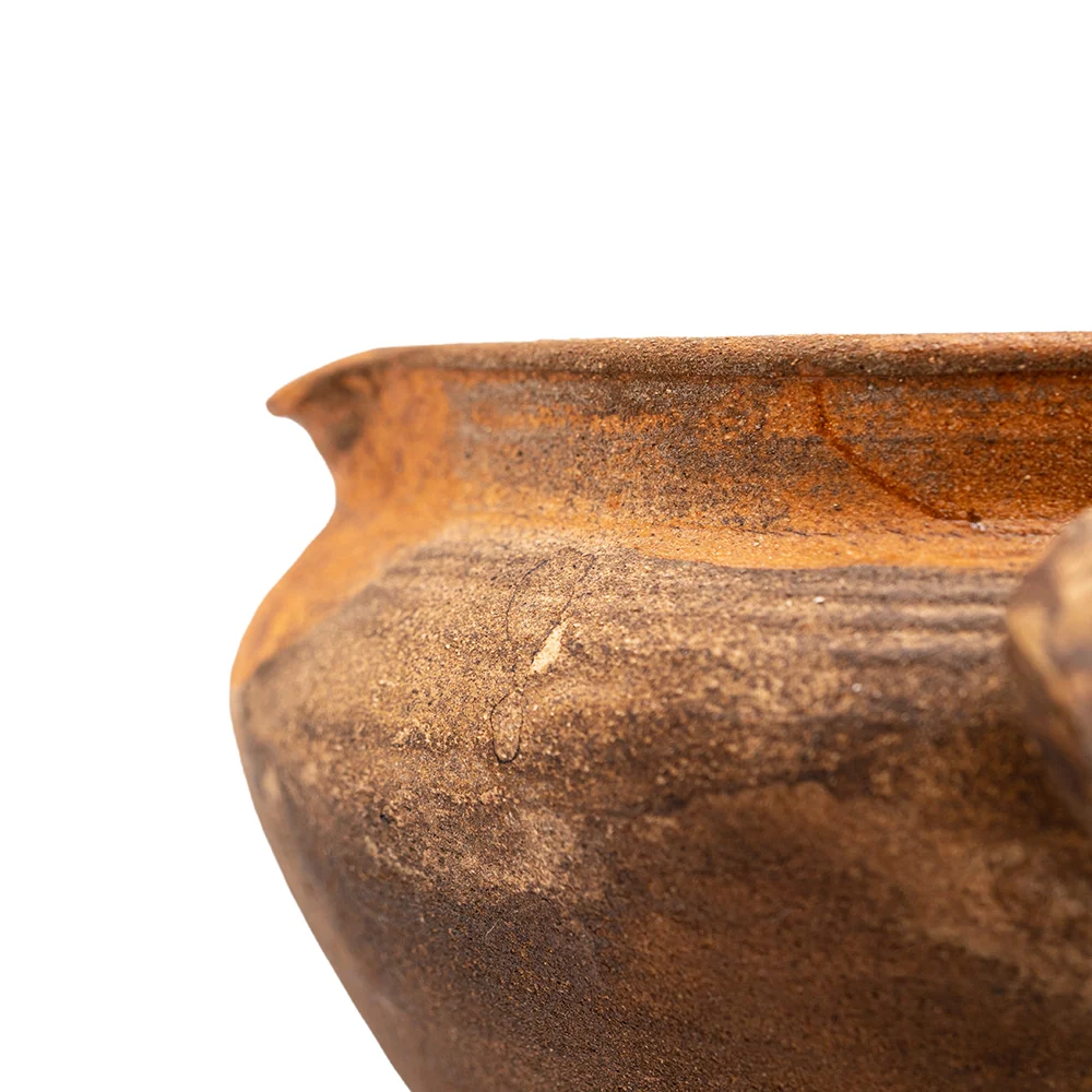 Teiera rustica terracotta con manico laterale e manico legno # 95825