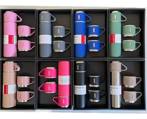 Thermos borraccia metallo da viaggio trekking con 2 tazze inox 500ml caldo freddo acqua tisane