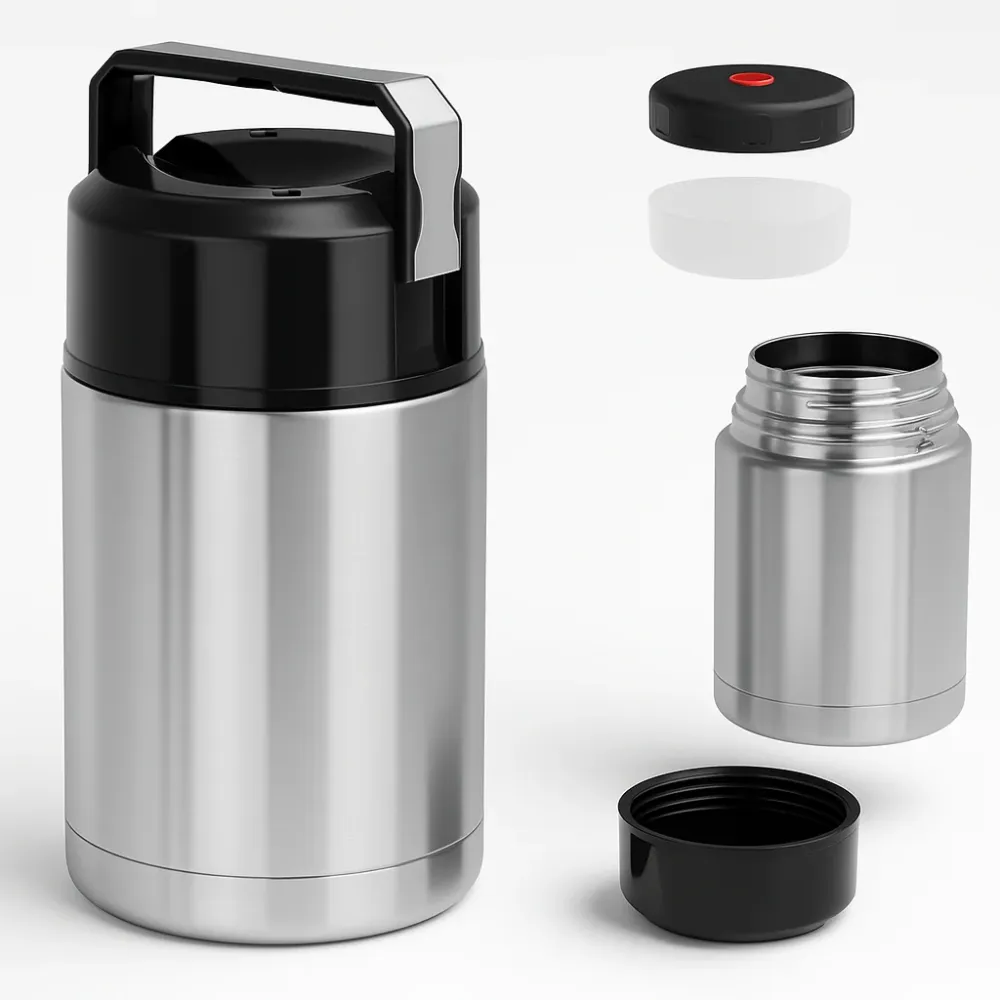 Thermos Porta Pranzo Acciaio Inox 1 Litro con Maniglia Tappo Vite e Valvola