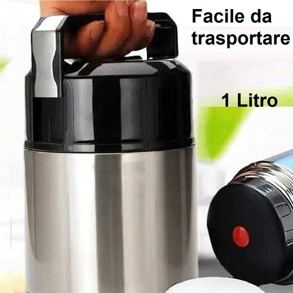 Thermos Porta Pranzo Acciaio Inox 1 Litro con Maniglia Tappo Vite e Valvola