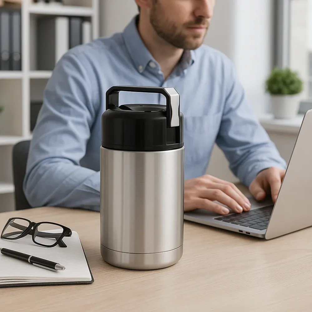 Thermos Porta Pranzo Acciaio Inox 1 Litro con Maniglia Tappo Vite e Valvola