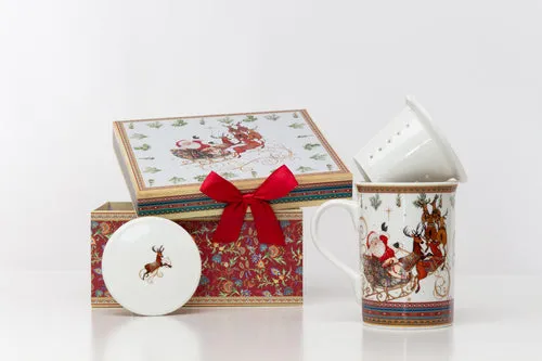 TISANIERA PORCELLANA DECORO CON SLITTA NATALE (320cc)