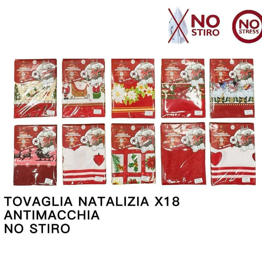 Tovaglia Natalizia Antimacchia No Stiro Impermeabile Varie Fantasie 18 Posti