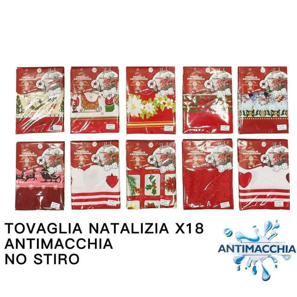 Tovaglia Natalizia Antimacchia No Stiro Impermeabile Varie Fantasie 18 Posti