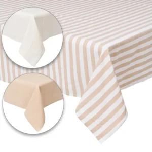 Tovaglia rettangolare misto cotone bianco e beige 6 persone 140x220 cm - Coccole di Casa