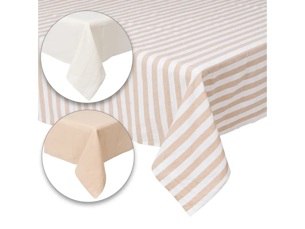 Tovaglia rettangolare misto cotone bianco e beige 6 persone 140x220 cm - Coccole di Casa