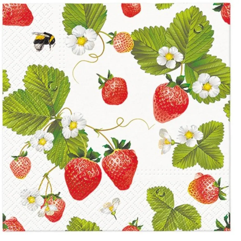 Tovaglioli Lunch 20x Fragole con api, 33x33 cm