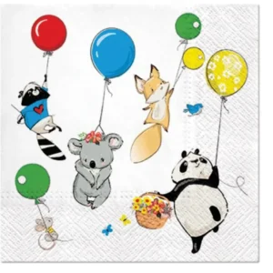Tovaglioli pranzo 20x animali con palloncino, 33x33 cm