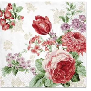 Tovaglioli pranzo 20x rose rosse/viola, 33x33 cm