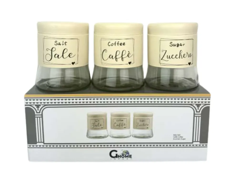 Tris barattoli 750ml caffe', zucchero e sale crema