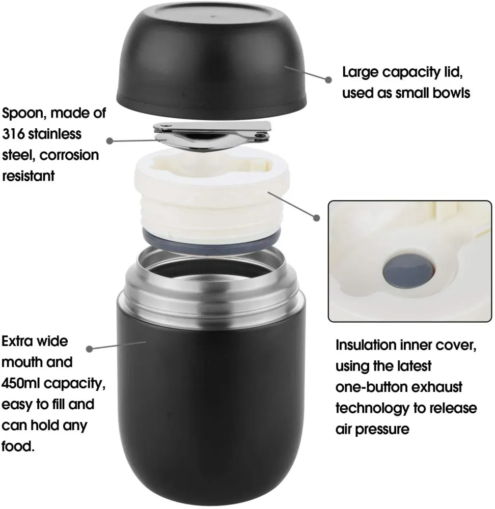 ValueTalks Thermos per Alimentari 450ML Vuoto Isolato Acciaio Inossidabile