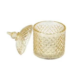 Vaso con coperchio classico vetro con coperchio e decoro rilievo, giallo -15x10 cm - Plà thea