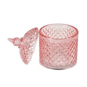 Vaso con coperchio classico vetro, decoro rilievo, rosa -15x10 cm - PlÃ thea