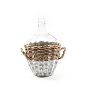 Vaso decorativo damigiana country vetro e vimini bianco e naturale 28,5x17 cm - M Home
