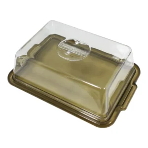 Vassoio con campana rettangolare con base colore talpa e coperchio trasparente