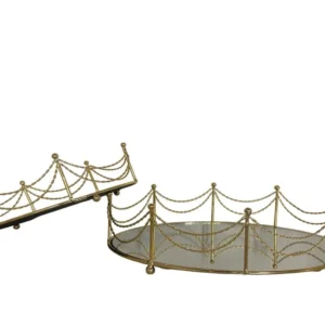 Vassoio decorativo tondo metallo e specchio dorato, set da 2, 20 cm e 25 cm - Casa Milano