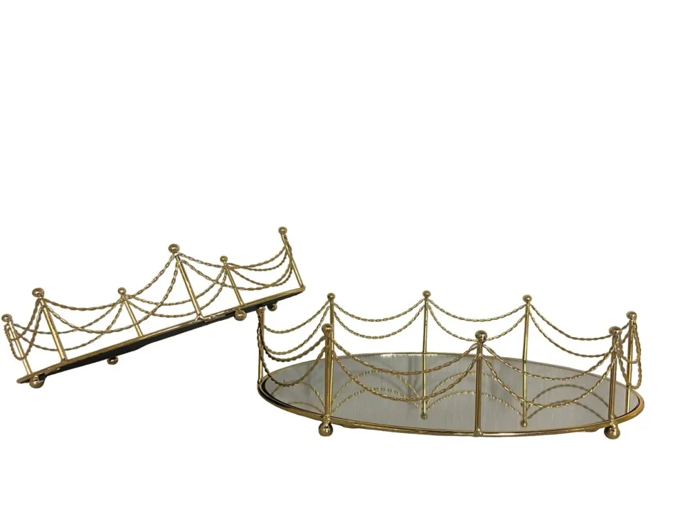 Vassoio decorativo tondo metallo e specchio dorato, set da 2, 20 cm e 25 cm - Casa Milano