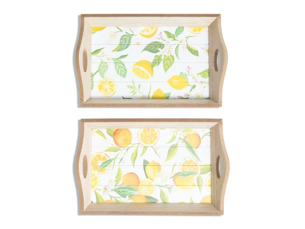 Vassoio limoni legno 23,5x15xh.5cm con decori assortiti