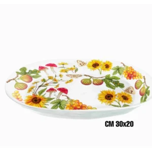 Vassoio ovale fondo melamina 30x20cm decoro fiori e frutta