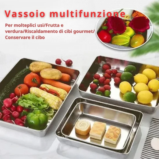 Vassoio per alimenti acciaio inossidabile (22 x 15 x 6 cm) - CON COPERCHIO