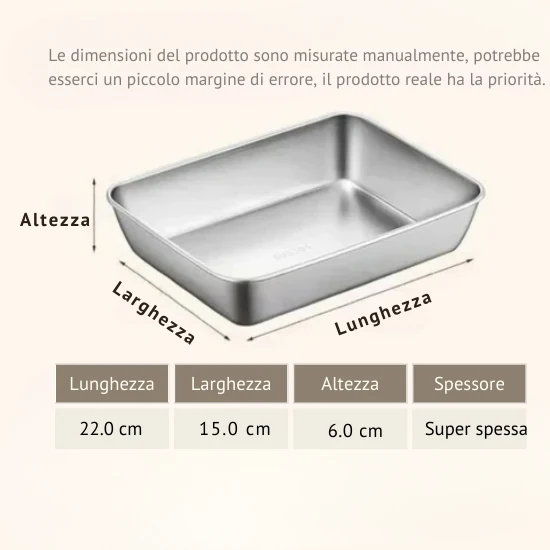 Vassoio per alimenti acciaio inossidabile (22 x 15 x 6 cm) - CON COPERCHIO