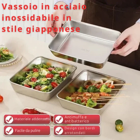 Vassoio per alimenti acciaio inossidabile (22 x 15 x 6 cm) - CON COPERCHIO