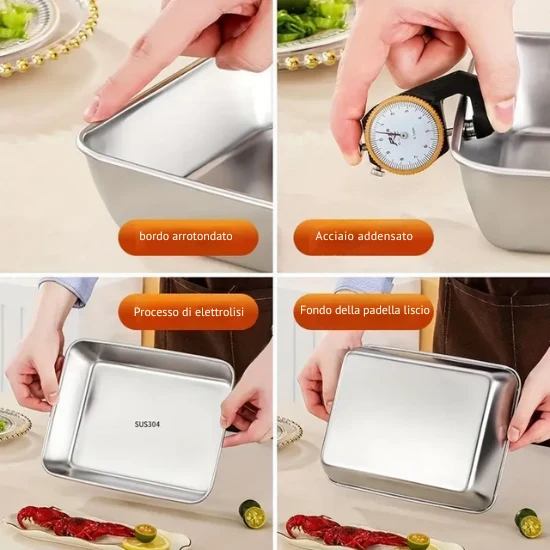 Vassoio per alimenti acciaio inossidabile (22 x 15 x 6 cm) - CON COPERCHIO