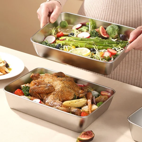 Vassoio per alimenti acciaio inossidabile (22 x 15 x 6 cm) - CON COPERCHIO
