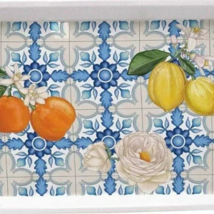 Vassoio Portata Melammina 30 X 19cm Fantasia Mediterraneo Cucina Caffe' Dolci