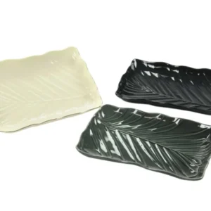 Vassoio rettangolare ceramica stile jungle 3 colori assortiti, strutturato foglia, 13,5x20 cm - Passionecasa