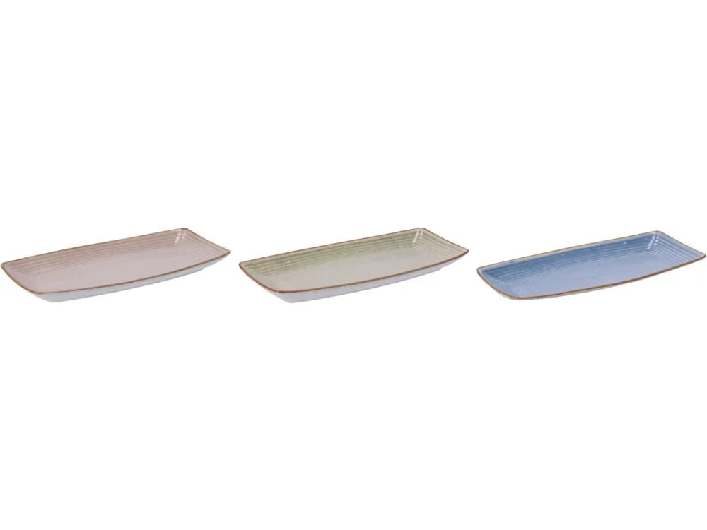 Vassoio rettangolare ceramica toni pastello con lavorazione rilievo, stile scandinavo, linea AD Trend, 3 colori disponibil...