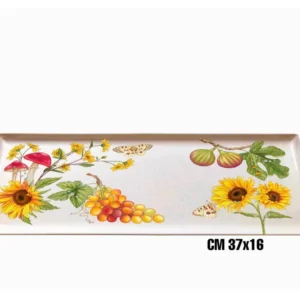 Vassoio rettangolare melamina 37x16cm decoro fiori e frutta