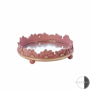 Vassoio rosa d.25x7cm con specchio resina