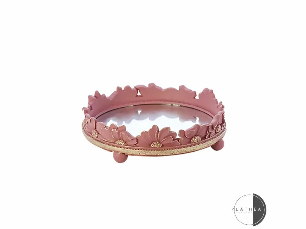 Vassoio rosa d.25x7cm con specchio resina