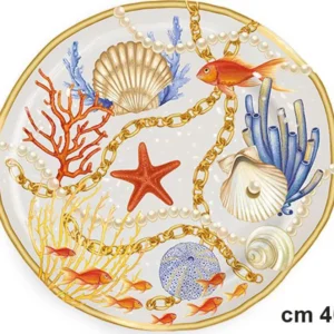 Vassoio Tondo Con Conchiglie E Coralli Stile Marino Centrotavola Diametro 40 Cm