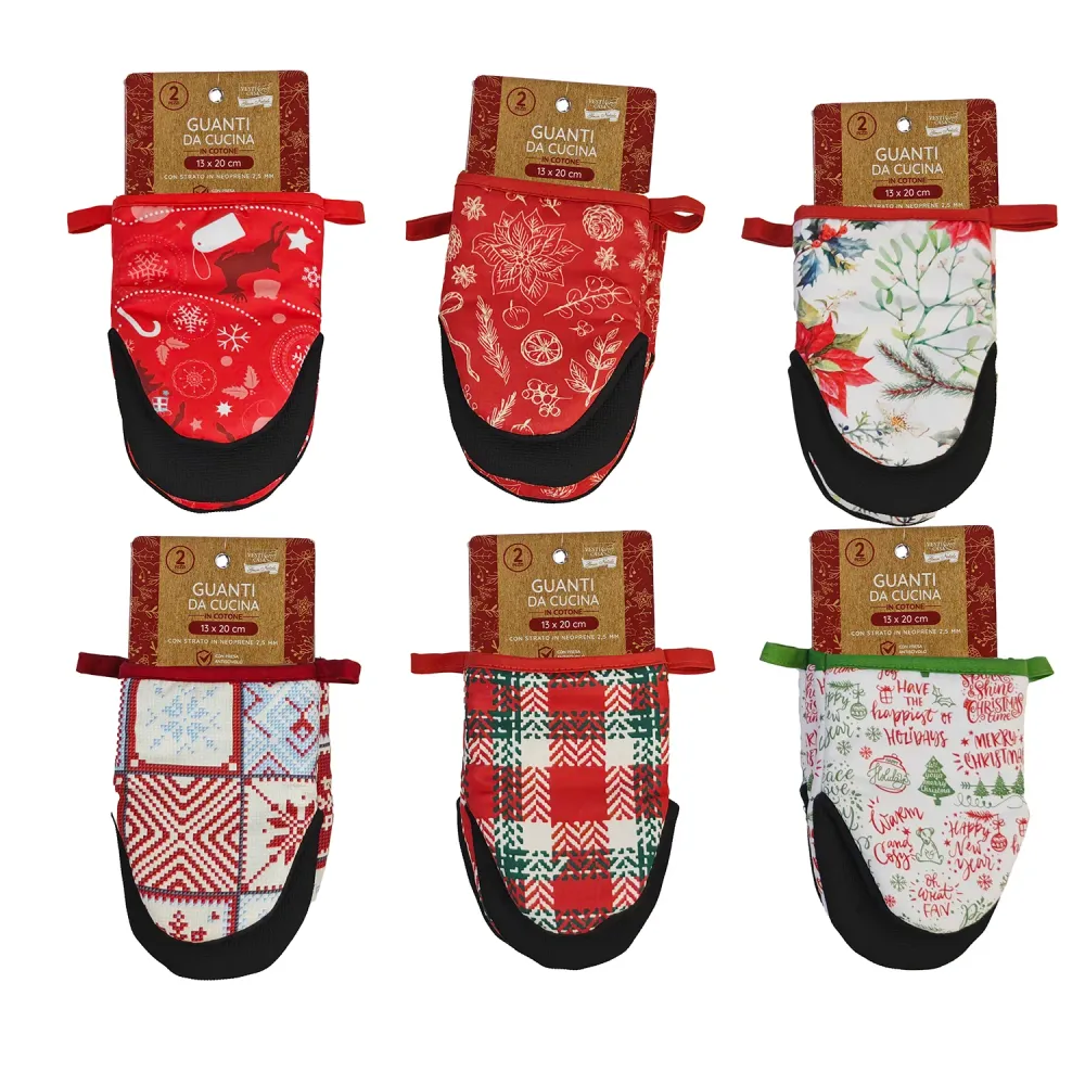 VESTIAMO CASA GRAN NATALE - Guanti da Cucina Natalizi Cotone con strato Neoprene – set 2 pezzi