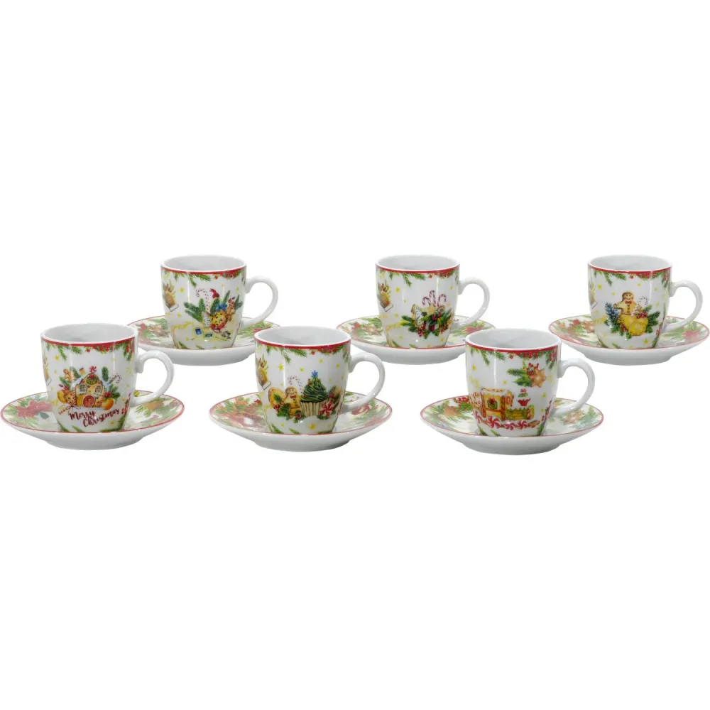 VESTIAMO CASA GRAN NATALE - Servizio da caffè natalizio ceramica Christmas Cookies Linea Pan di Zenzero